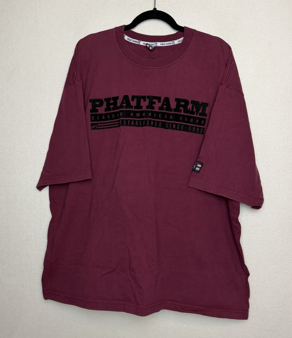 Phat Farm Vintage Y2K Burgundy Graphic T-Shirt Size XXL Shirt Sleeve Cotton